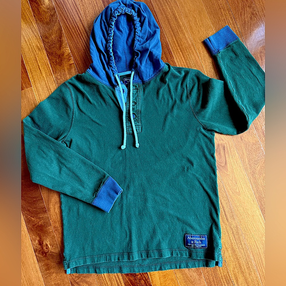 Abercrombie & Fitch Dark Green and Blue Men's Hoodie Sweater Shirt Size M